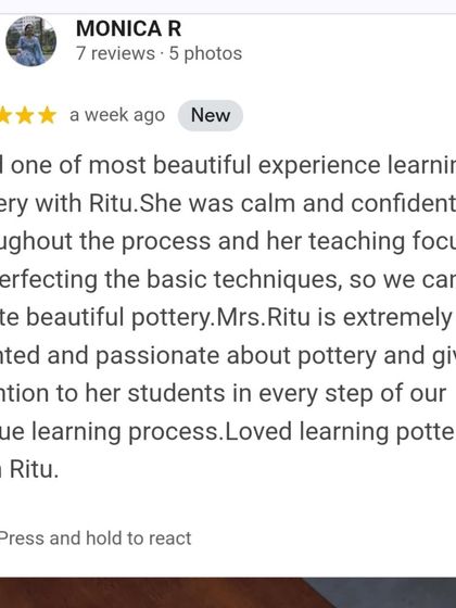 I feel so happy when my students share their kind words. It's a proud moment for a teacher to know they had a beautiful experience learning pottery with me.