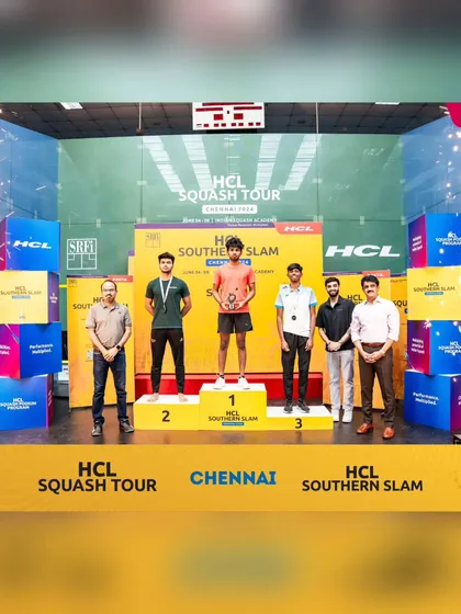 The final podium at the HCL Southern Slam in Chennai, with our player proudly taking the number two spot.