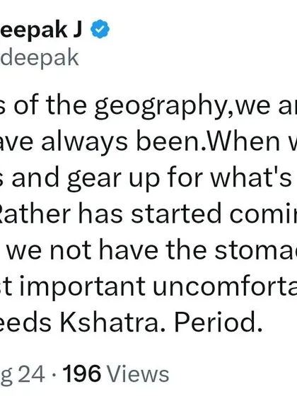 A fundamental truth for our times: Dharma needs Kshatra. Period. We are on our own and must prepare for what is coming, a reality we must have the stomach to face.