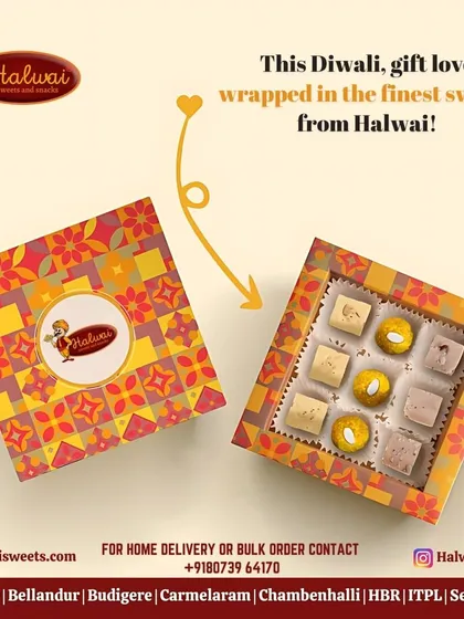 This Diwali, gift love wrapped in the finest sweets. Our simple yet elegant gift box with nine assorted mithai is a thoughtful and traditional way to share happiness.