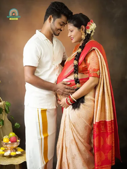 Celebrating heritage and new beginnings with a traditional South Indian style maternity shoot. We help you style these sessions with authentic attire and props to honor your family's culture.