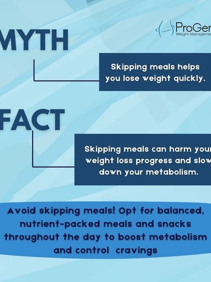 Myth: Skipping meals helps you lose weight quickly. Fact: Skipping meals can harm your progress and slow your metabolism. We advocate for balanced, nutrient-packed meals.