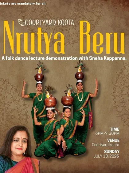 The poster for 'Nrutya Beru', a folk dance journey with author and dancer Sneha Kappanna. The event included live demonstrations, visuals, and an engaging Q&A, perfect for anyone curious about the deeper rhythms of our culture.