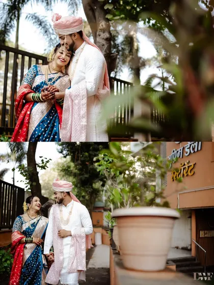 A collage of the couple taking a walk after their wedding. These candid moments capture their happiness and the beginning of their new journey.