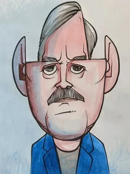 An experimental caricature done in a geometric style, breaking the face down into interesting shapes and planes.