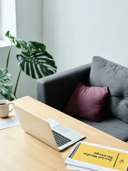 Even a single, well-placed plant can transform a workspace. A large Monstera in the background adds life and a sense of calm to this professional setting, promoting a more relaxed and creative atmosphere.