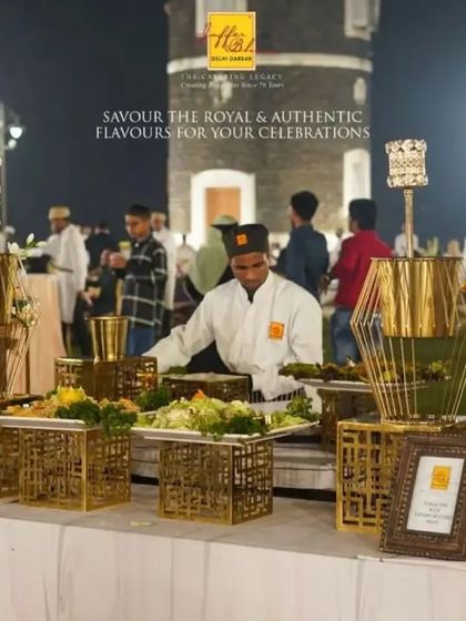 Savour the royal and authentic flavours at your celebrations. Our buffet stations are designed with regal elements like golden kettles and ornate frames to enhance the dining experience.