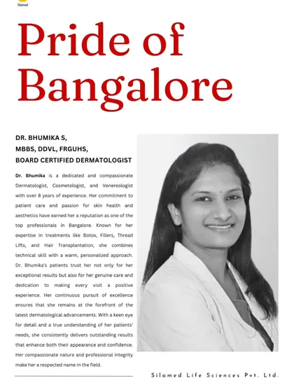 I am honored to be recognized for my work as a board-certified dermatologist in Bangalore. My approach combines over eight years of experience with a dedication to personalized care, ensuring every patient feels heard and receives the highest standard of treatment.