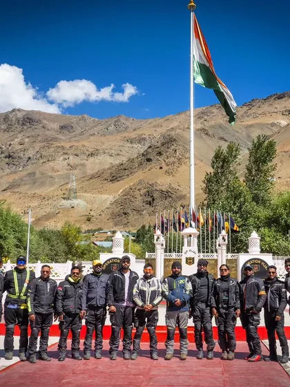A moment of pride and reflection at the Kargil War Memorial during our Ladakh expedition. While the thrill of the ride is what brings us together, moments like these, paying homage to our nation's heroes, give our journeys a deeper meaning.