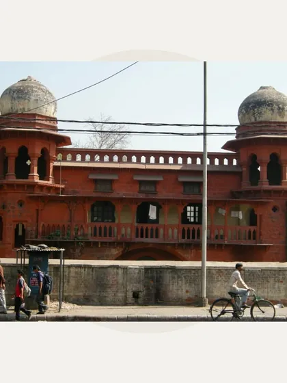 The red sandstone building of the old Hindu College campus at Kashmiri Gate. It was founded in 1899 as a nationalist response to British education.