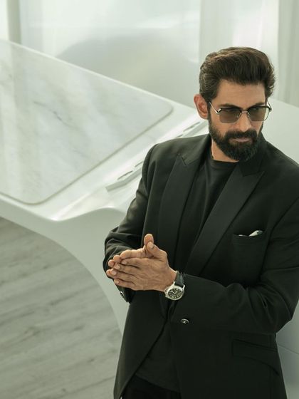 Rana Daggubati looking sharp in a Gaurav Gupta suit. The all-black ensemble is elevated by the subtle texture of the fabric and the modern cut of the jacket.