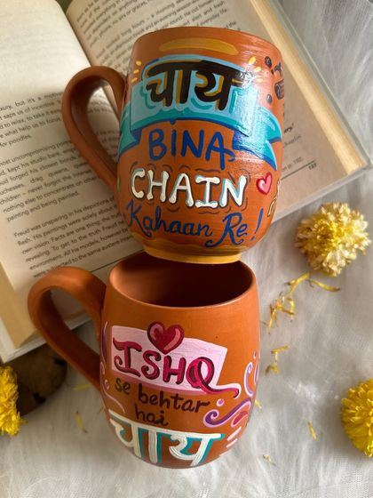 For all the chai lovers, these terracotta mugs feature quirky Hindi phrases like "Chai Bina Chain Kahaan Re" and "Ishq se behtar hai Chai."