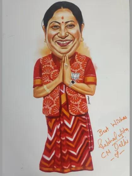 The signed caricature of Smt. Rekha Gupta, a memento from our meeting.