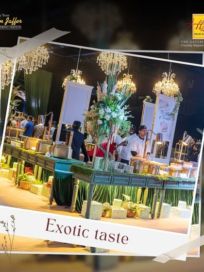 A glimpse of the exotic taste and grand decor we bring to events. Our team meticulously arranges every element to create a cohesive and luxurious experience.