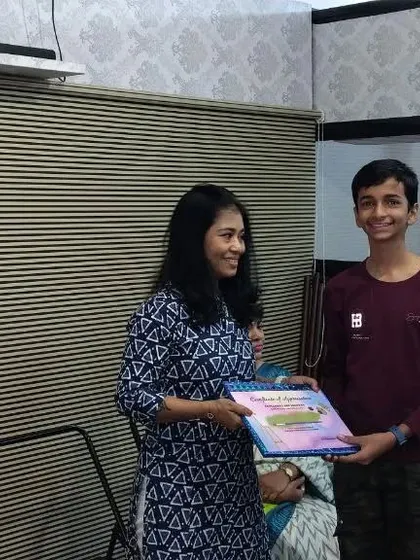 Ishan Sharma, a 9th-grade student, was awarded an 'A' grade in his Elementary grade exam. It's wonderful to see students achieve top marks.