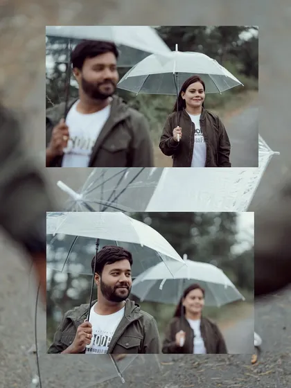 This set of images focuses on capturing candid moments during a walk in the rain. We teach you how to anticipate smiles and glances, creating authentic portraits that feel unstaged and full of genuine emotion, even on a gloomy day.