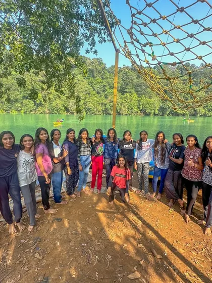A group of students ready for their river adventure in Dandeli. We organize educational and fun trips for schools too.
