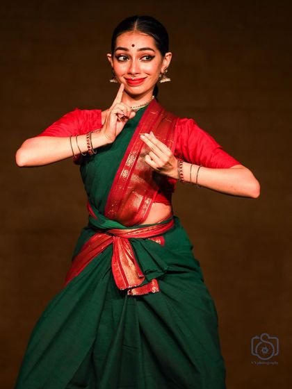 A cheeky expression during a performance. This shows the lighter side of abhinaya, where I can portray characters with a bit of wit and personality.