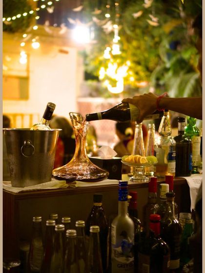 Another shot of the bar from the saree exhibition, showcasing the selection of spirits and the beautiful decanter.