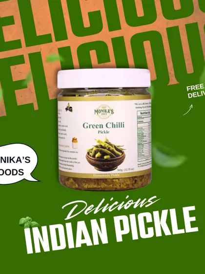 A simple and delicious Indian pickle. This graphic highlights my Green Chilli Pickle, a favourite for those who love a straightforward, spicy kick with their food.