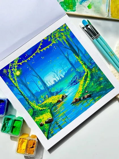 Another view of the wonderland painting, showing the vibrant colors and details from a different angle.