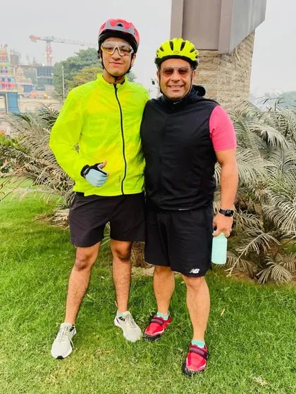 Father and son posing together. A beautiful moment of shared passion.