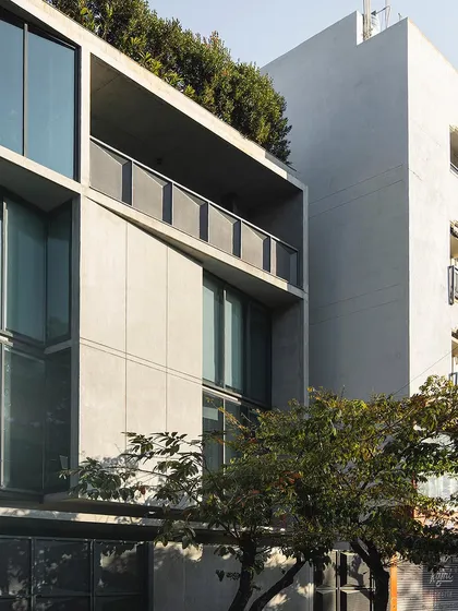 A detail of the facade of our studio building. The design serves as a physical manifestation of our practice, a self-initiated project that embodies our architectural principles and provides a home for our multidisciplinary team.