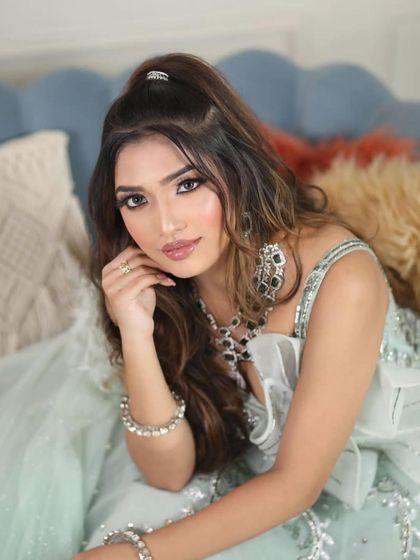 Another angle of this glamorous look, perfect for a bride's reception or any high-fashion event.