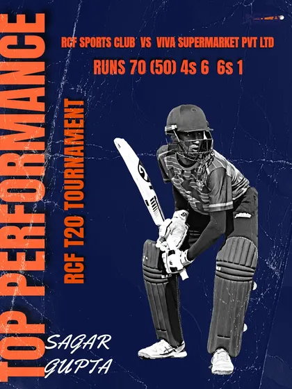 A stunning knock of 70 from 50 balls by Sagar Gupta in the RCF T20 Tournament.