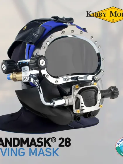 The Kirby Morgan BandMask 28 is a certified helmet for mixed-gas commercial diving. It features the SuperFlow 455 balanced regulator, an all-stainless steel unit that delivers superior breathing performance with low inhalation resistance, even at great depths.