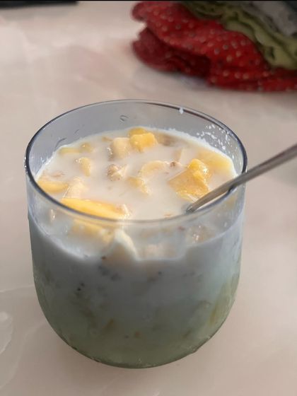 A refreshing fruit and chia seed pudding. A great way to satisfy sweet cravings while getting a dose of fiber and healthy fats.