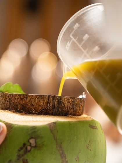 Chef Joanna Artieda's Indian-inspired plated dessert featuring tender coconut, showcasing creative use of local ingredients.