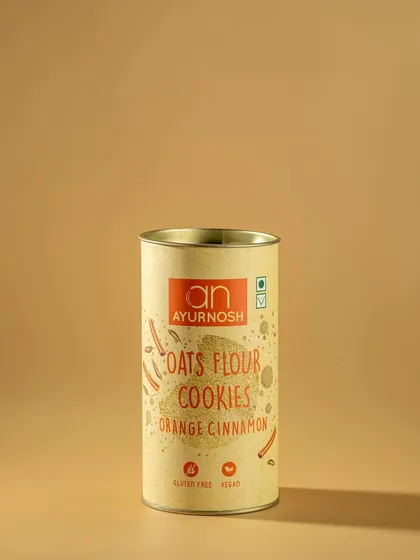 A clean, minimalist product shot of Ayurnosh's Oats Flour Cookies. The neutral background and simple presentation make the packaging the hero, ideal for e-commerce listings.