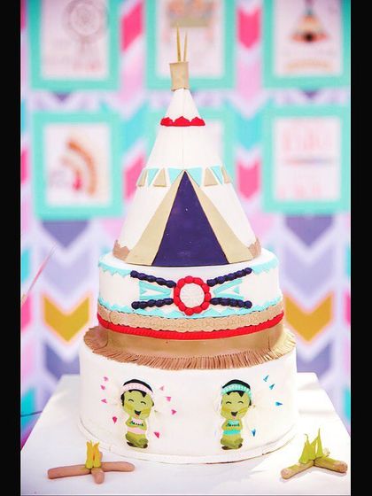 The incredible teepee cake from the tribal-themed party. The details on the cake perfectly matched the "little chief" theme of the celebration.