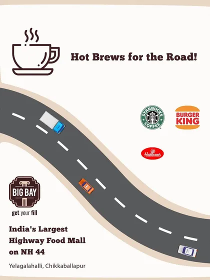 Hot brews for the road. This graphic shows that your path to a refreshing coffee or tea from brands like Starbucks leads directly to Big Bay.