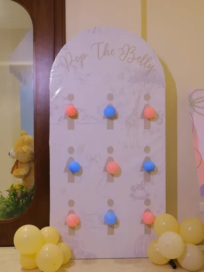Another view of the "Pop the Belly" game board. The elegant design and soft colors ensure that even the games match the sophisticated aesthetic of the event.