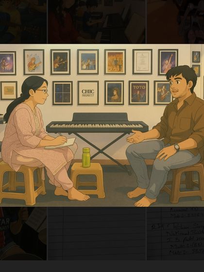 An illustration of a one on one counseling session at our studio. We take the time to talk with our students and understand their goals.