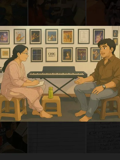 A fun, Ghibli-style illustration of a music lesson at our studio. We love to keep the vibe creative and inspiring, just like the art we admire.