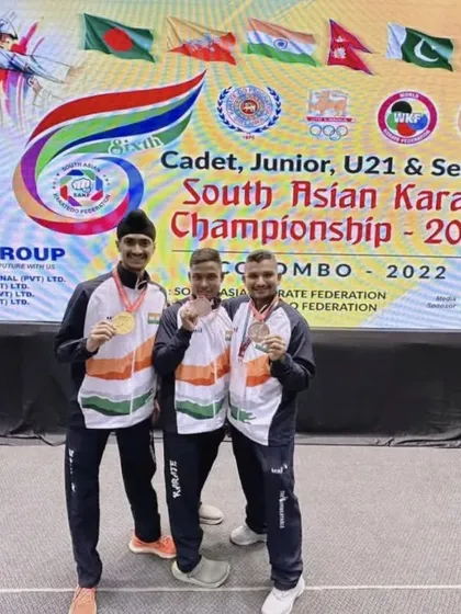 Celebrating our South Asian Championship gold with my teammates. The bond forged in competition is unbreakable.