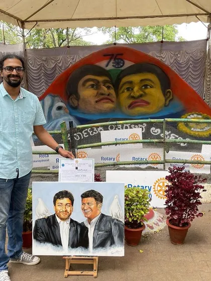 I was incredibly honored to receive the first prize for my portrait painting at the Lalbagh Botanical Gardens flower show. This acrylic on canvas piece pays tribute to the late Dr. Rajkumar and Puneeth Rajkumar. Moments like these inspire me to keep pushing my creative boundaries.