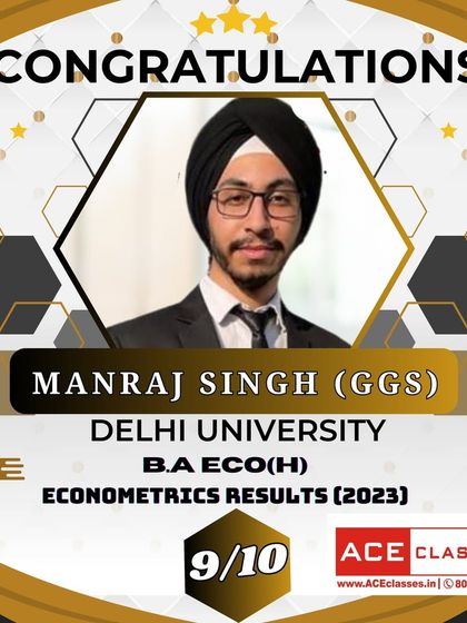 Manraj Singh from GGS scored a 9/10 in his B.A ECO(H) Econometrics exam. We are proud to celebrate his 2023 achievement.