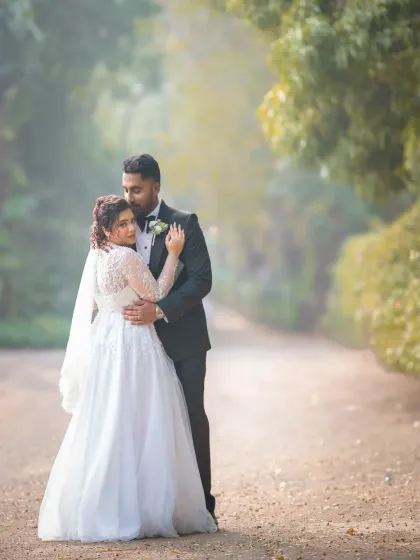 A quiet moment away from the crowd. I look for these pockets of magic, using soft natural light to create timeless, romantic wedding portraits that feel like a fairytale.