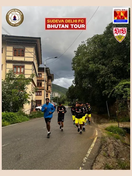Our Sudeva Delhi FC team on a morning run during our Bhutan tour. The steep roads and thin air are a test of endurance, but our boys push forward together as a team, building fitness and camaraderie.