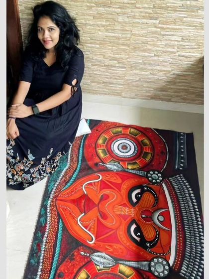 This painting is very special to me. I painted this Theyyam mural while I was waiting for my little baby to arrive.