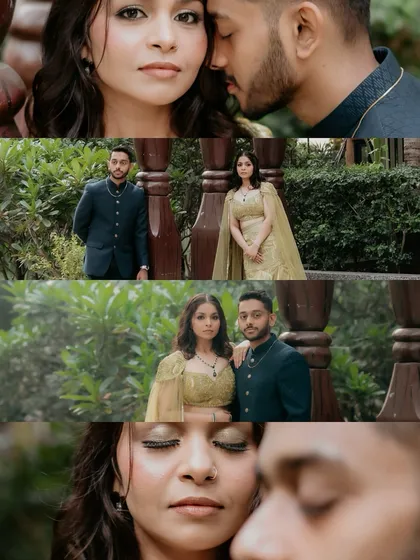 A collage of moments from their engagement shoot, showing different angles of the makeup and the couple's chemistry.