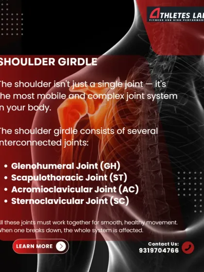 The shoulder is not a single joint but a complex system. This graphic introduces the four interconnected joints of the shoulder girdle, explaining that when one part breaks down, the entire system is affected.