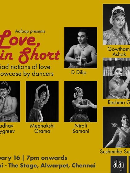 The official poster for 'Love, In Short', a showcase by Aalaap featuring myriad notions of love, where I performed alongside other fantastic artists.