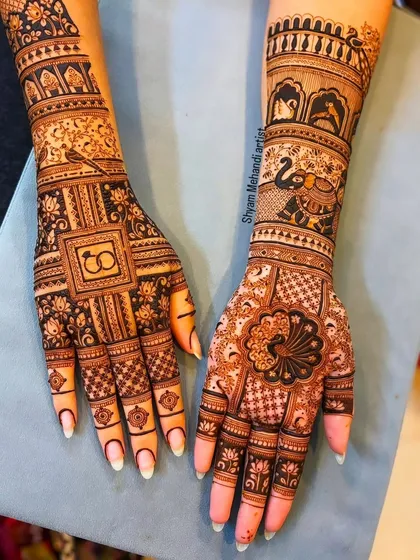 A clear view of both hands, showing the symmetry and detail in this traditional design.