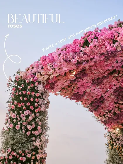 For a vibrant beach wedding in Goa, I designed this magnificent floral arch made entirely of pink roses and baby's breath. This statement piece not only framed the ocean view perfectly but also served as a stunning, photo-worthy backdrop that radiated pure romance.