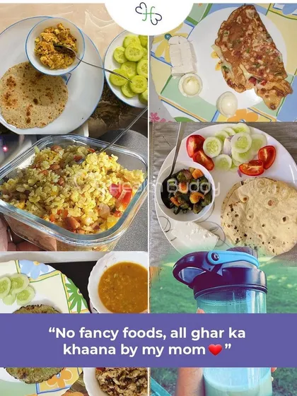 My transformation was fueled by my mom's 'ghar ka khaana'. This collage shows the simple, nutritious meals that helped me go from 89 kgs to 64 kgs.